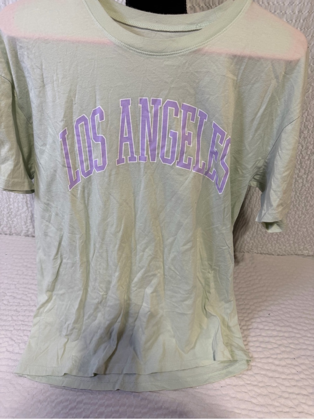 Hollister Light Green "Los Angeles" Tee with Lavender Print